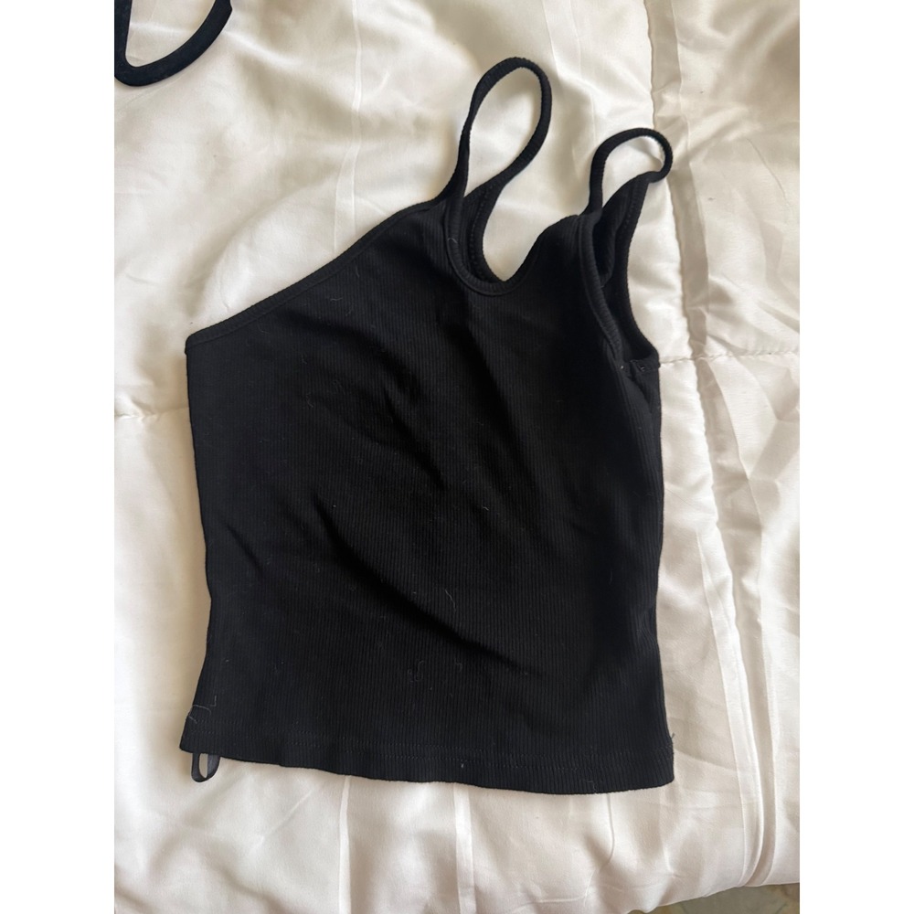 Princess Polly Tank Top Womens US 4 Black Excellent Asymmetrical Ribbed Knit